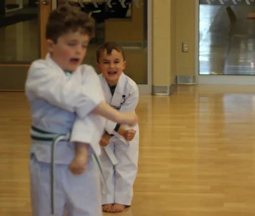 Little Ninjas giving out a courages shout during Taekwondo class